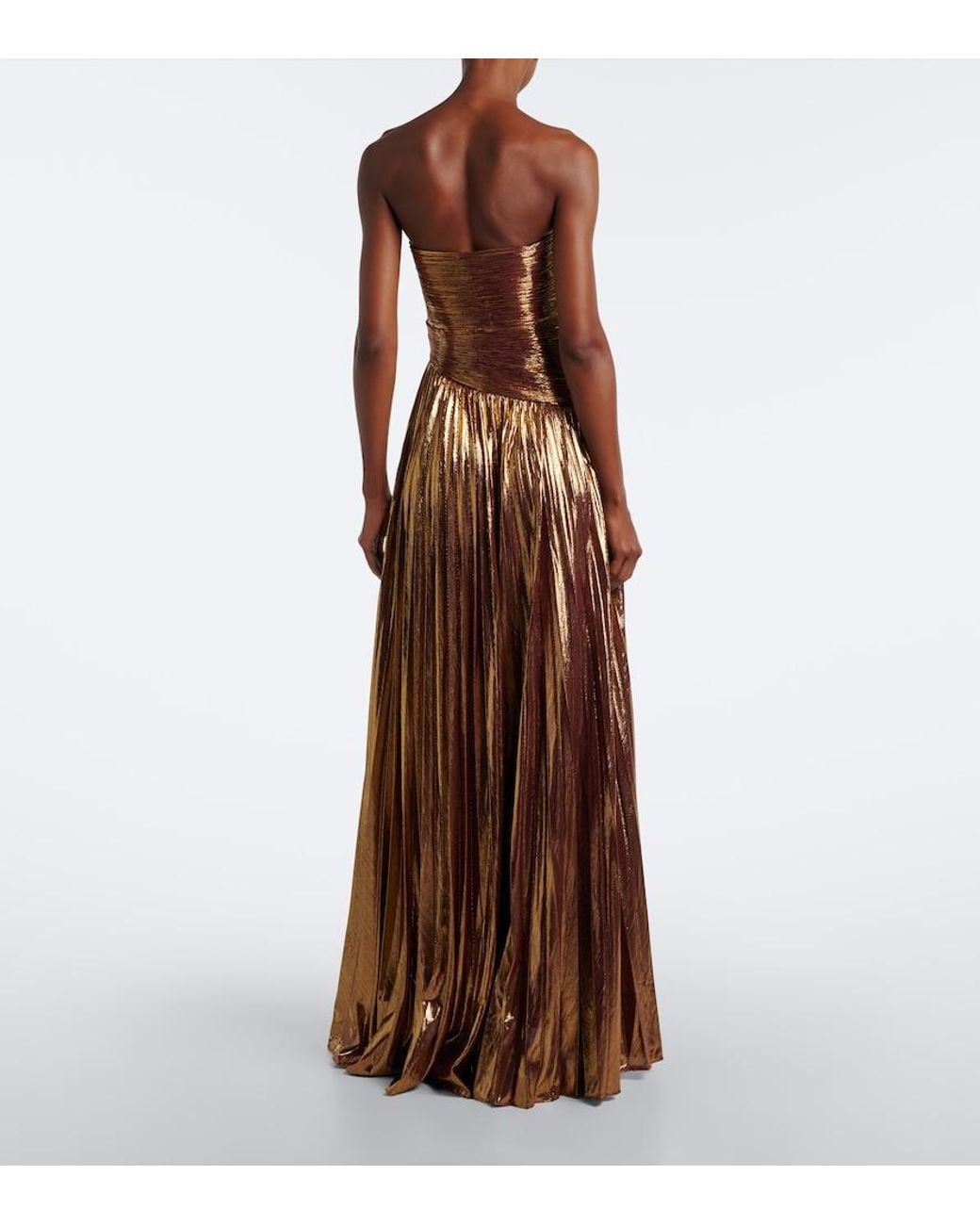 retroféte Brown Sabba Plisse Lame Gown
