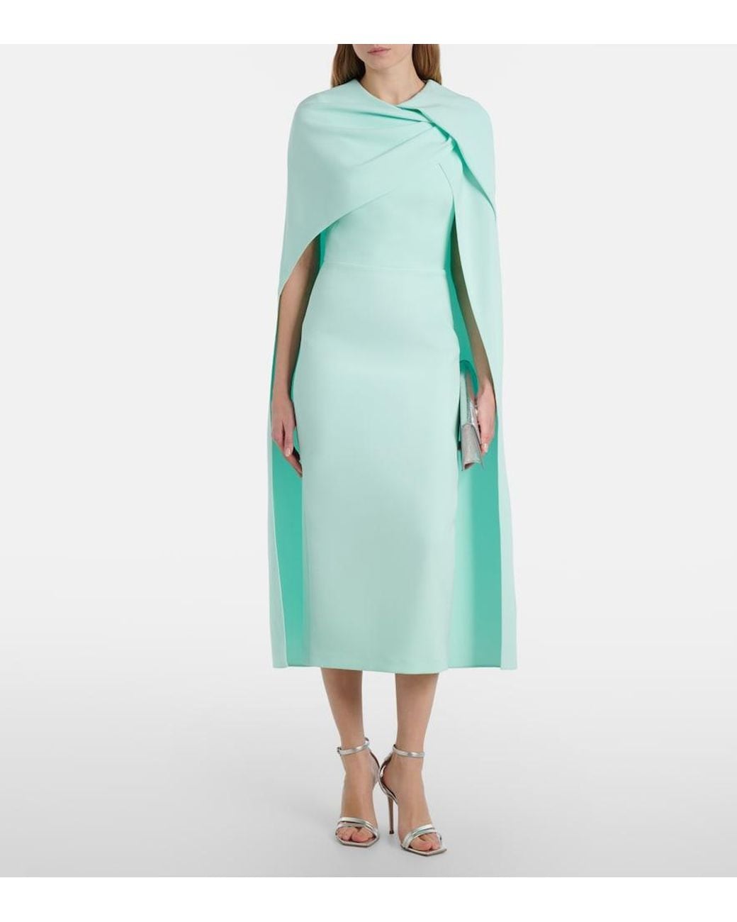 Safiyaa Blue Oria Caped Crepe Midi Dress