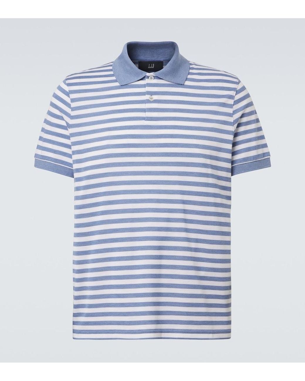 Dunhill Blue Striped Silk And Cotton Polo Shirt for men
