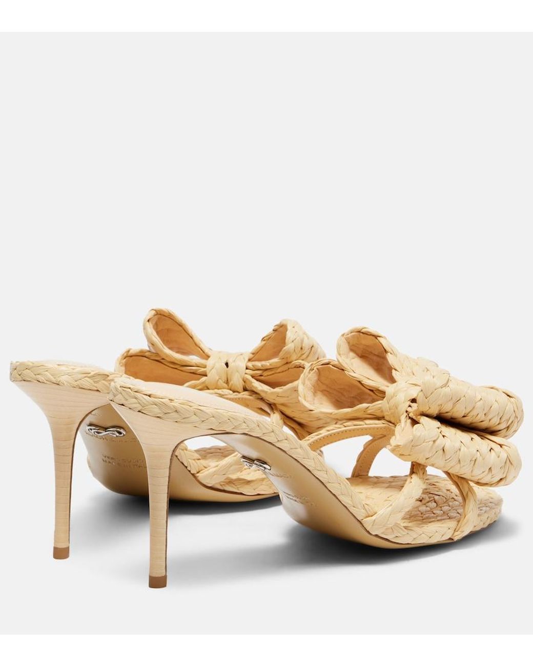 Mach & Mach Natural Le Cadeau Bow-Detail Raffia Mules