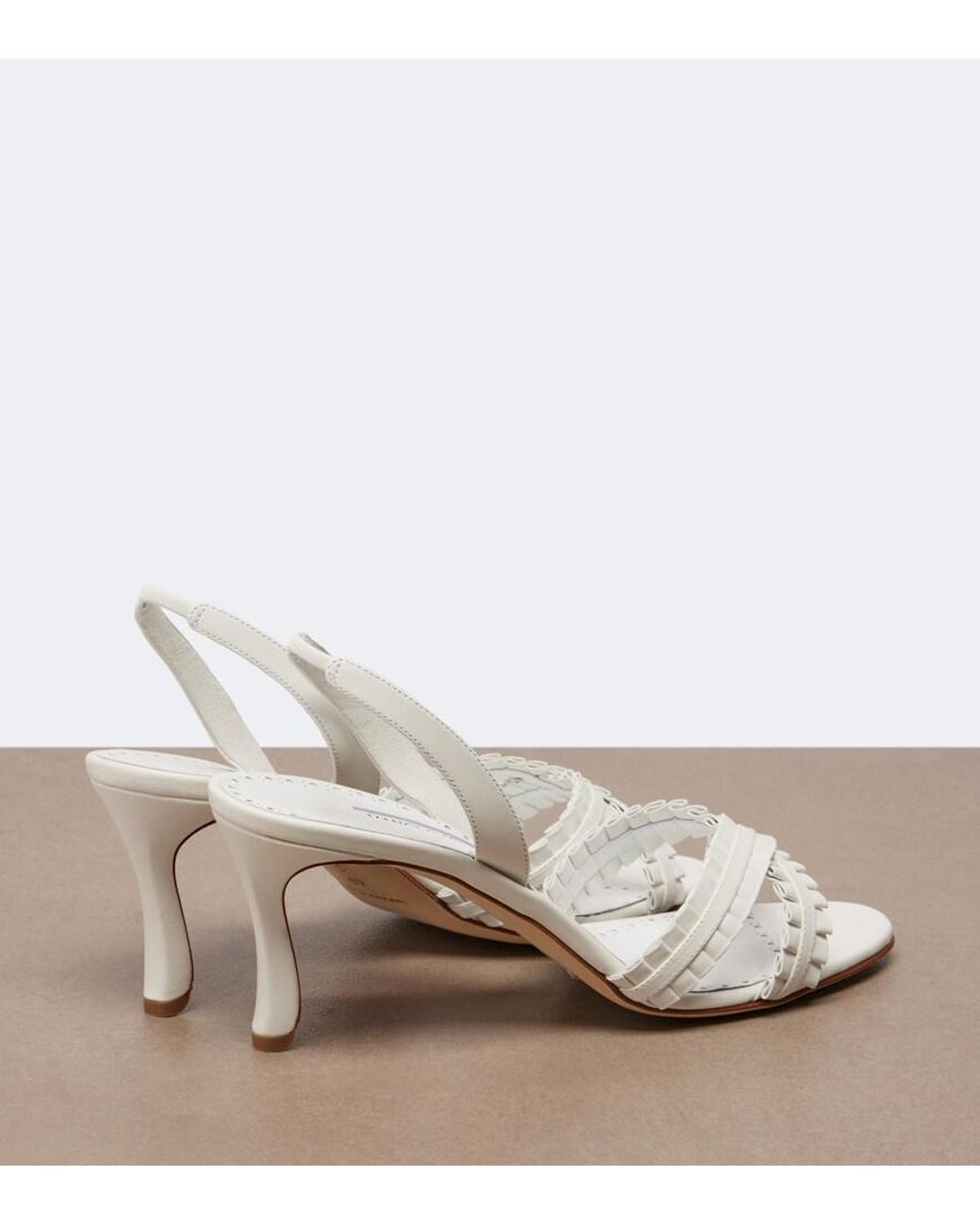 Manolo Blahnik White Volusan Leather Slingback Sandals