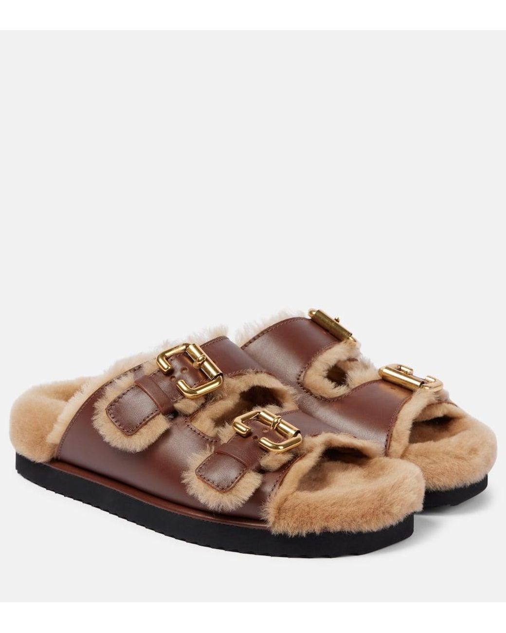 ＊CHLOE クロエ＊ Nil Shearling Leather Sandals Nil shearling-lined leather sandals in black - Chloe | Mytheresa