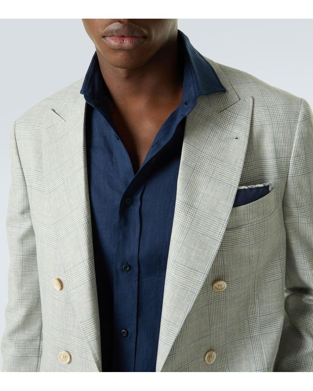 Brunello Cucinelli Blue Linen Shirt for men