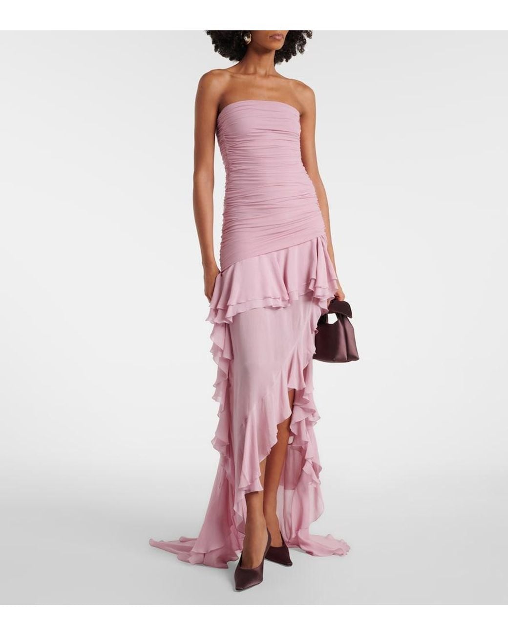 Blumarine Pink Asymmetric Ruffled Georgette Gown