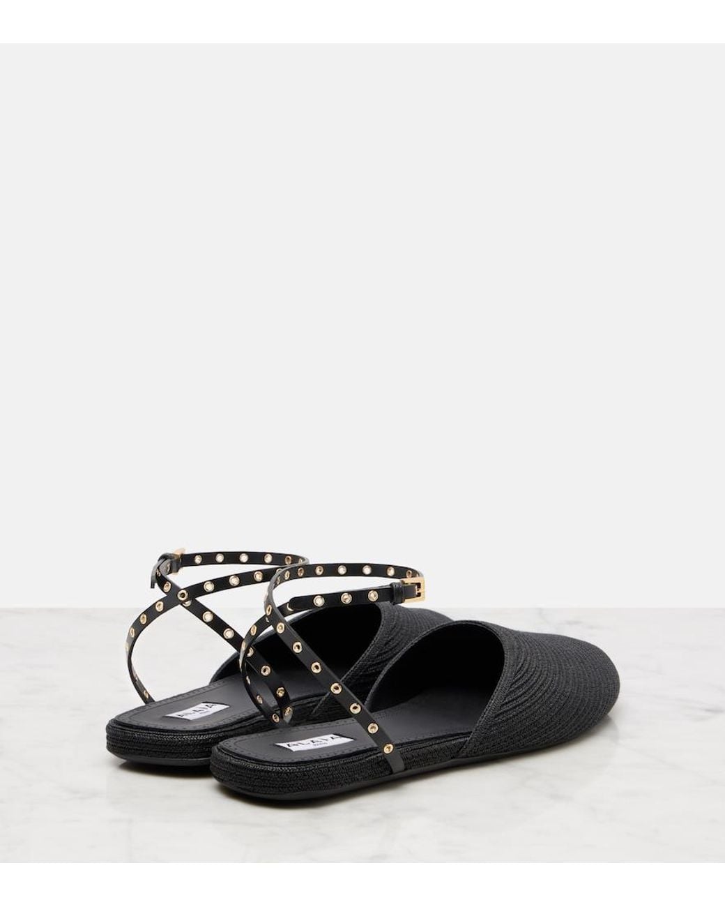 Alaïa Black Leather-Trimmed Slingback Flats