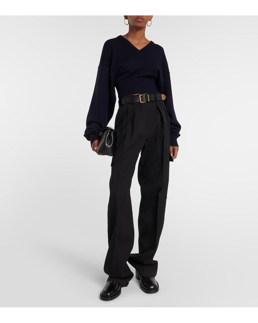 Sportmax Blue Pomez Cropped Wool Sweater