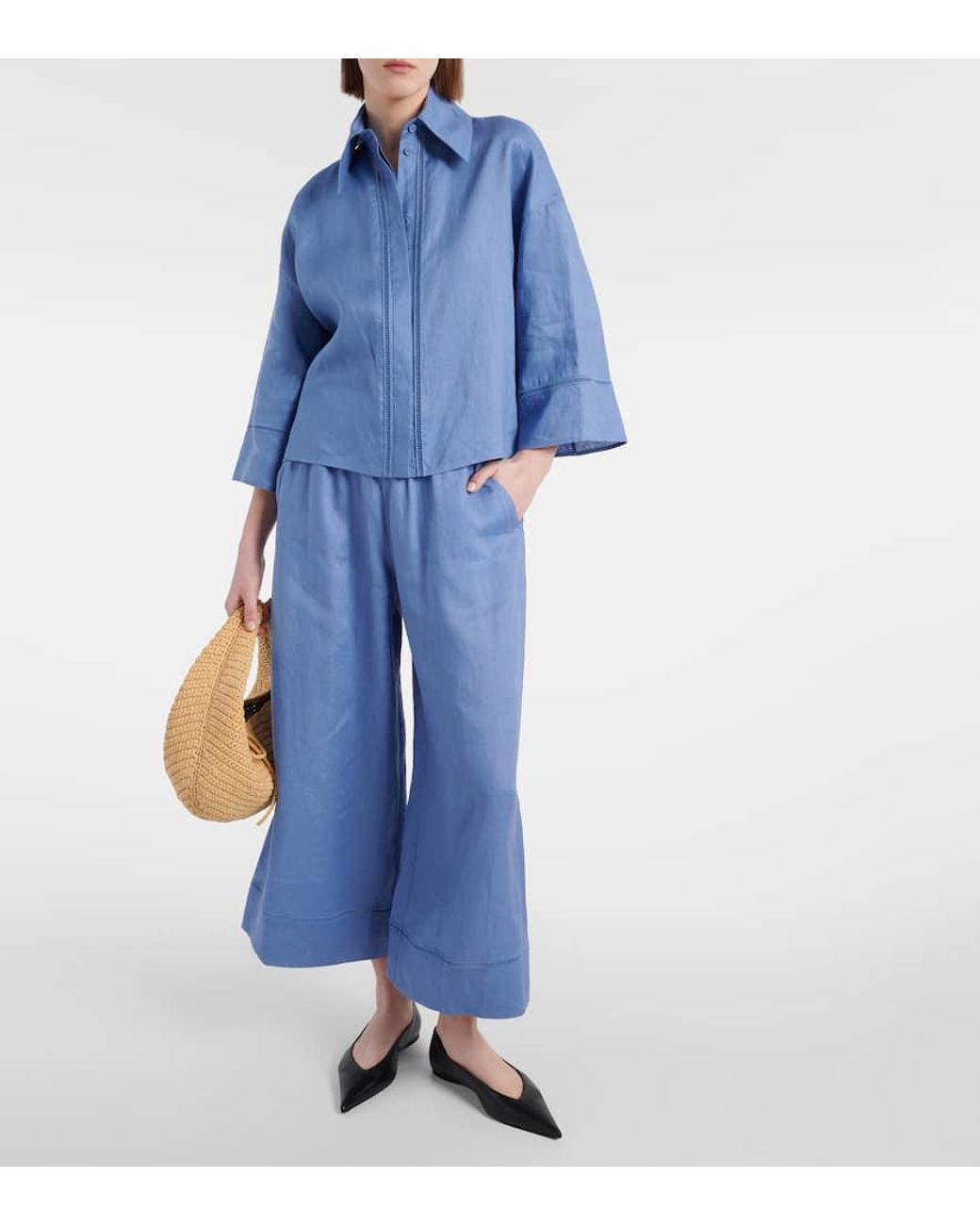 Max Mara Leisure Brama Linen Wide-Leg Pants in Blue | Lyst Max Mara Leisure Brama Linen Wide-Leg Pants in Blue | Lyst