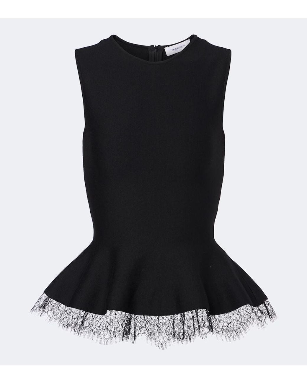 McQueen Black Lace-Trimmed Peplum Top