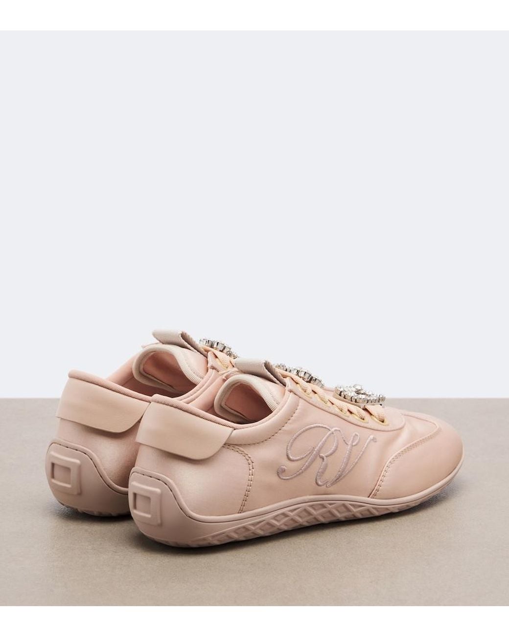 Roger Vivier Pink Viv Low Leather-Trimmed Satin Sneakers