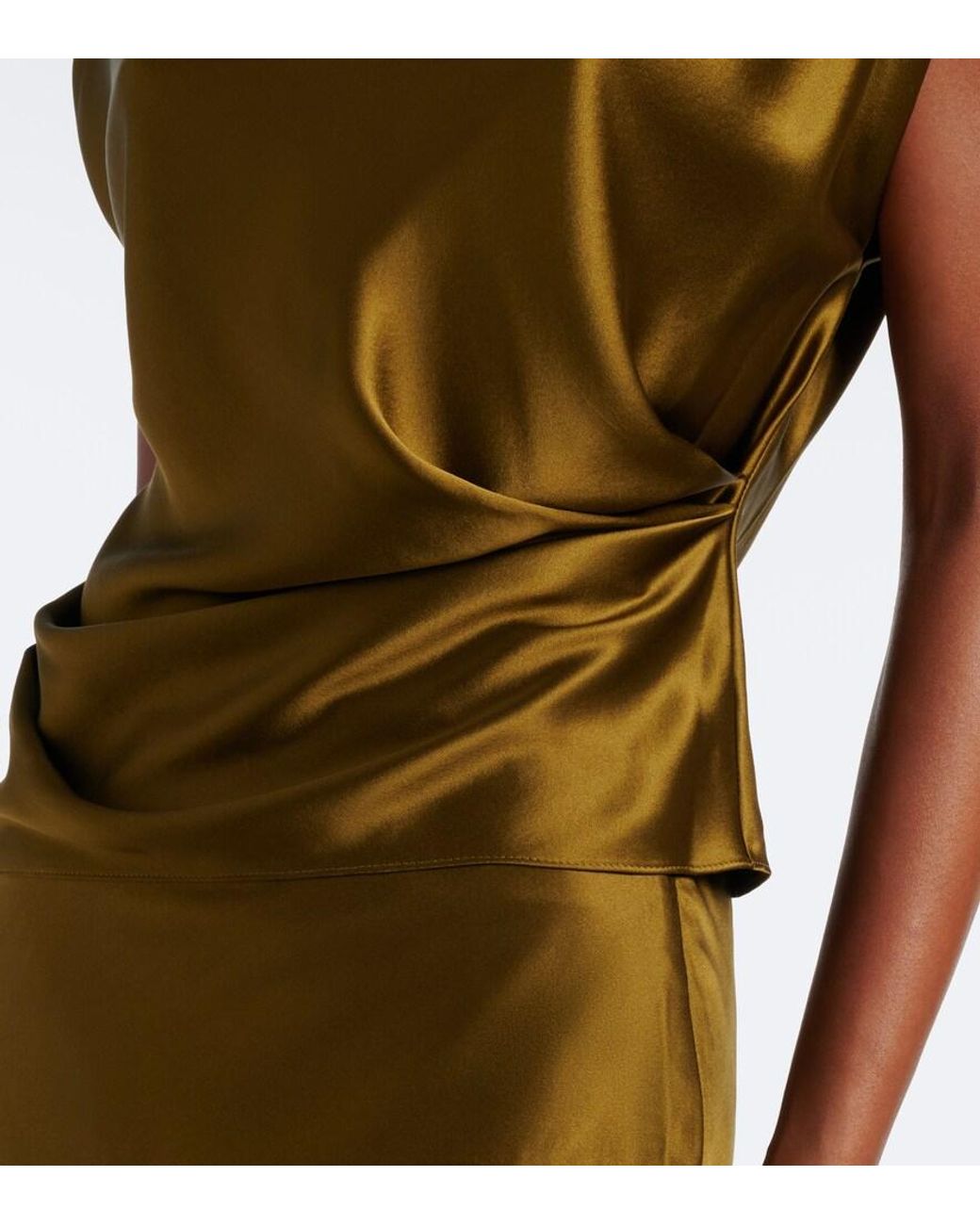 The Sei Green Draped Silk Satin Top