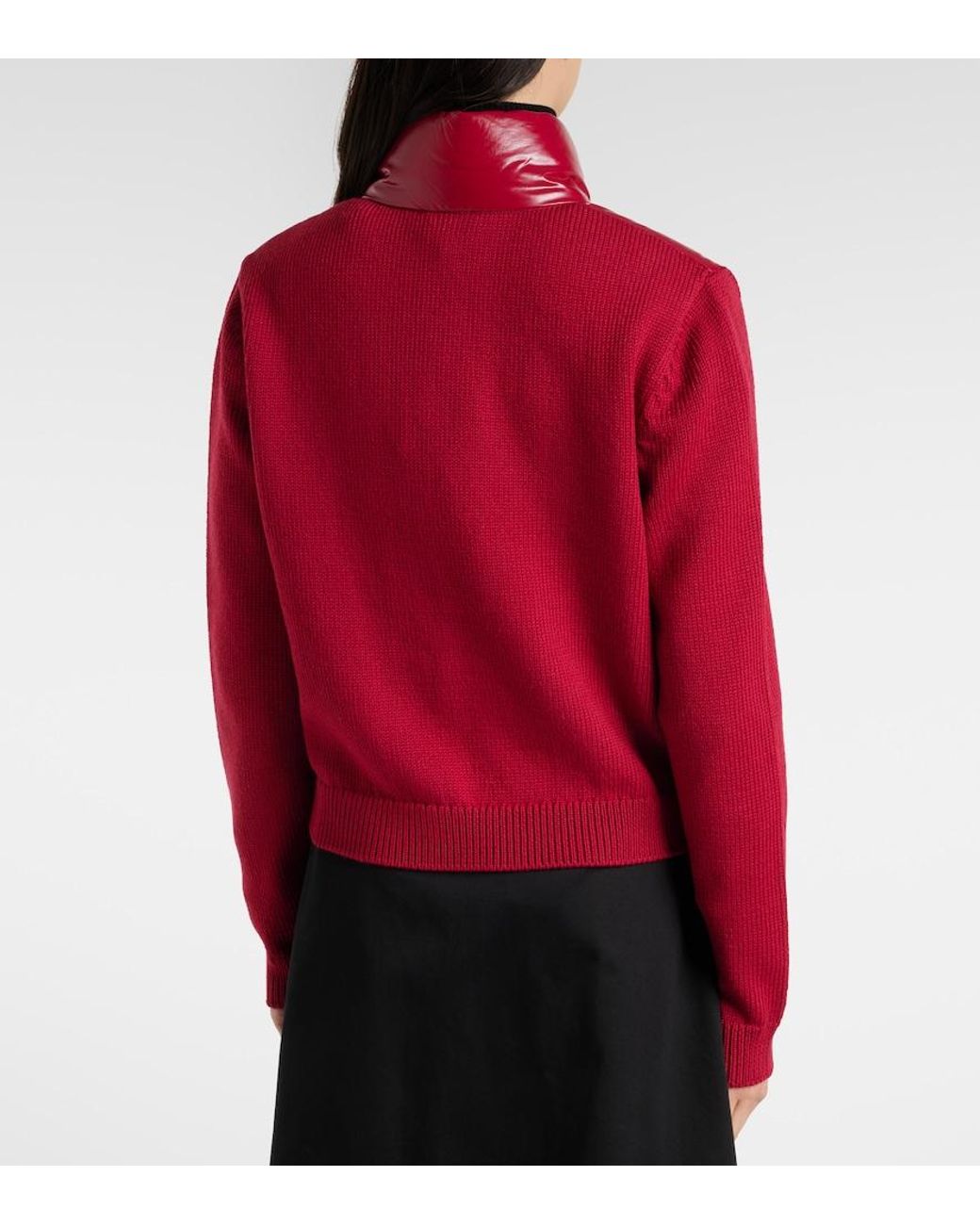 Moncler Red Down-Paneled Virgin Wool Cardigan