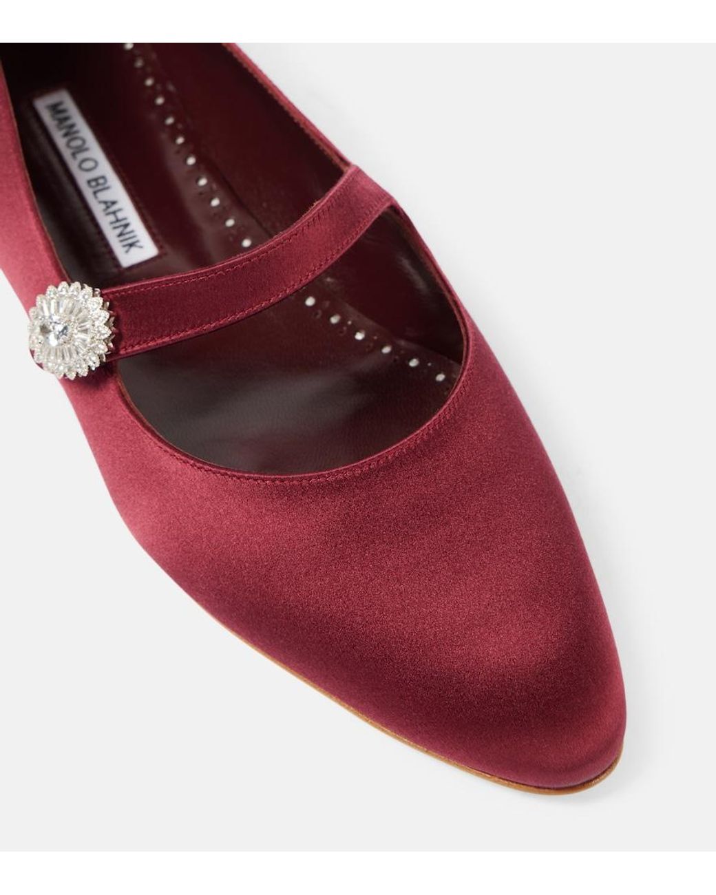 Manolo Blahnik Red Marijanaflat Embellished Mary Jane Flats
