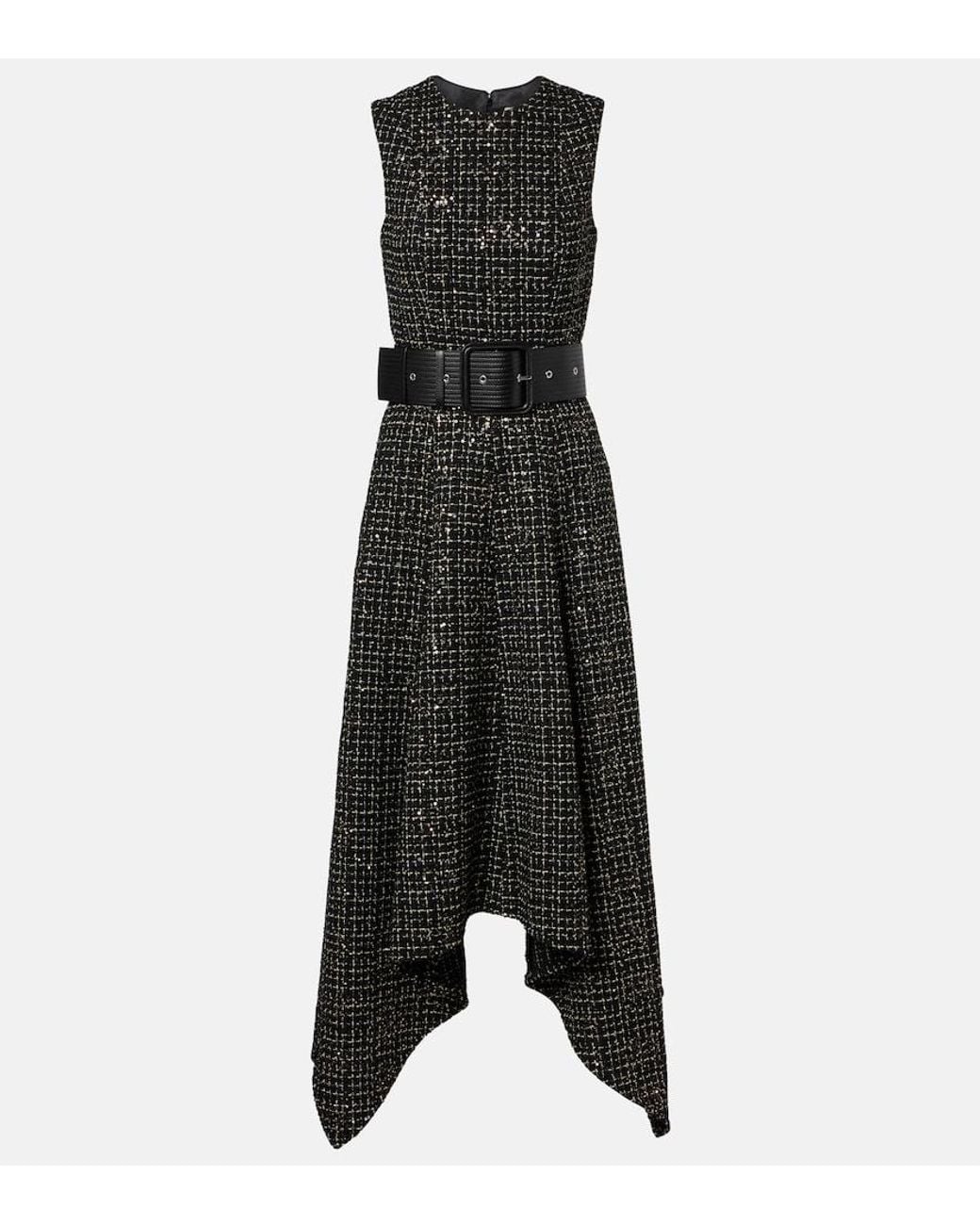 Safiyaa Black Okimi Sequined Tweed Midi Dress