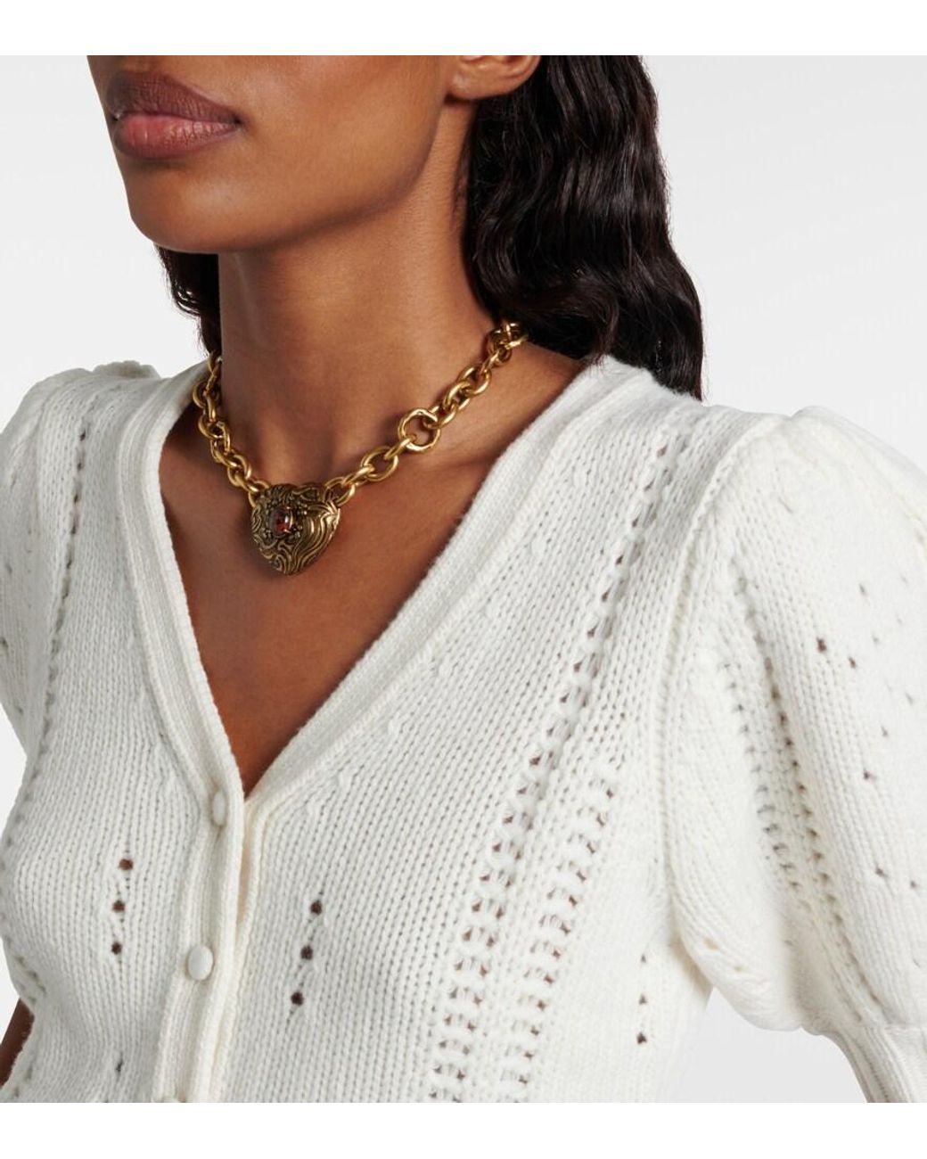 Chloé White Pointelle Wool And Cashmere Cardigan