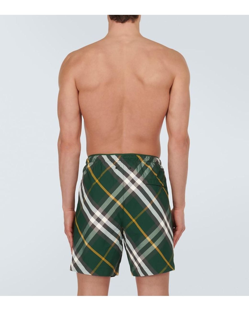 Burberry Green Ekd Logo Check Swim Shorts for men