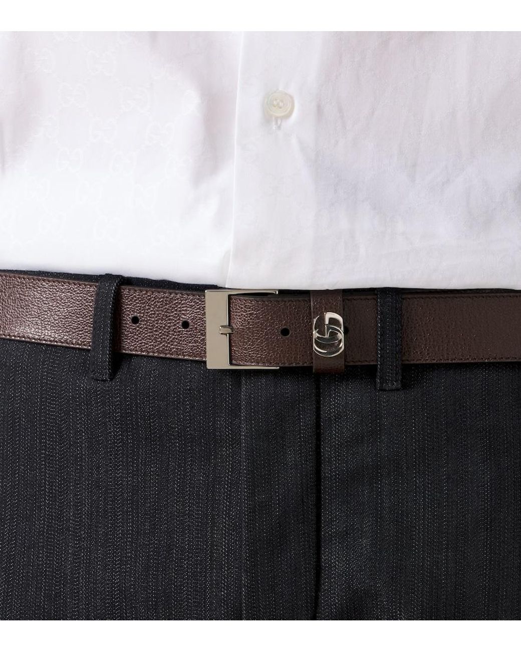 Gucci Brown Double G Leather Belt for men