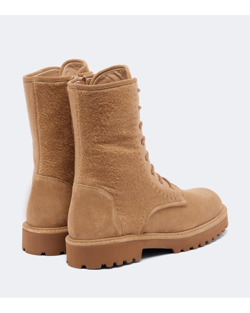 Max Mara Brown Cashmere-Trimmed Suede Combat Boots