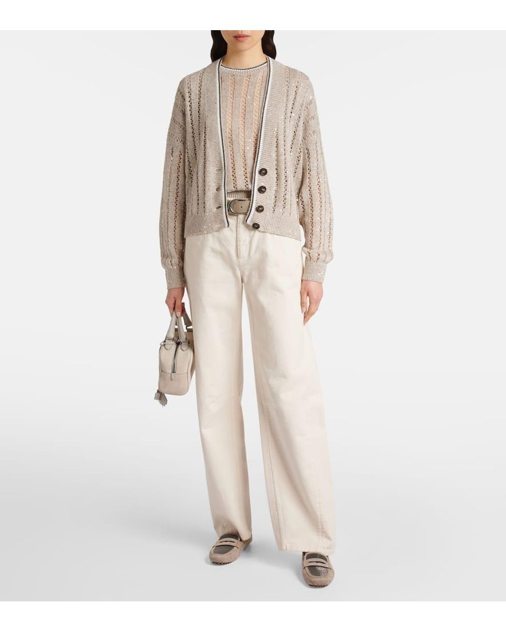 Brunello Cucinelli Natural Bead-Embellished Suede Loafers