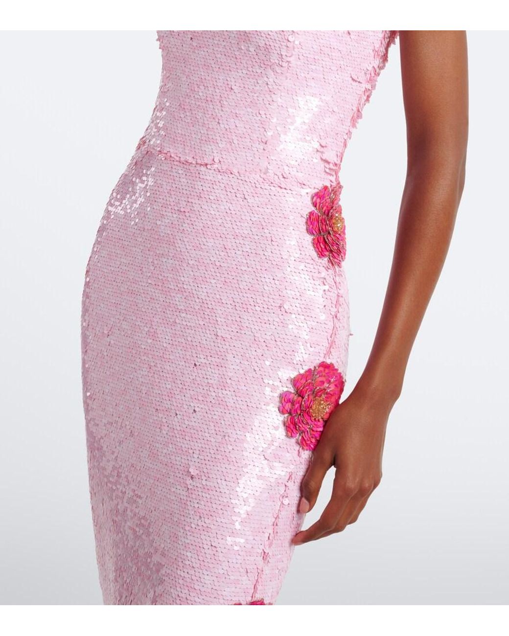 Costarellos Pink Harlee Floral-Applique Sequined Cocktail Dress