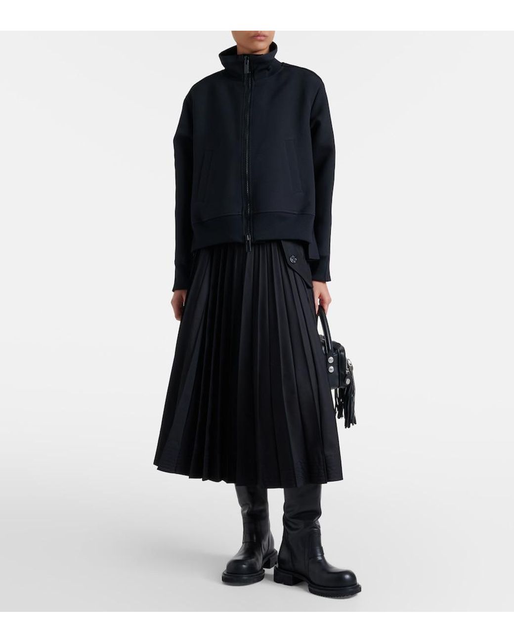 Sacai Black Belted Cotton-Blend Gabardine Midi Skirt