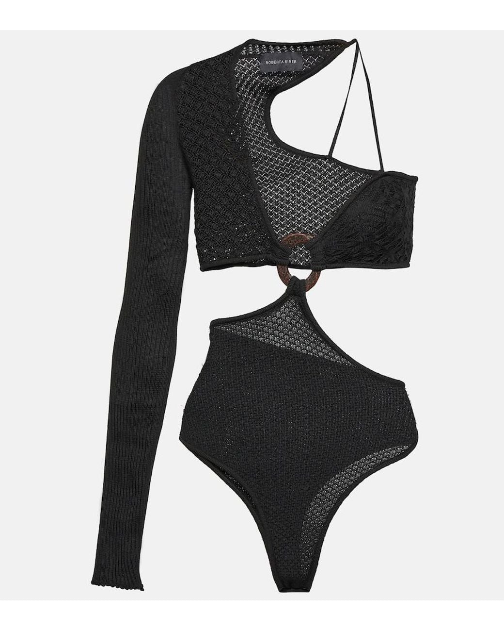 Roberta Einer Black Legato Asymmetric Cotton Bodysuit