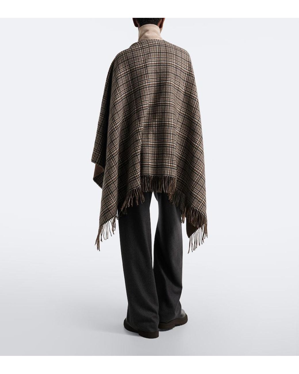 Brunello Cucinelli Brown Checked Cashmere Poncho