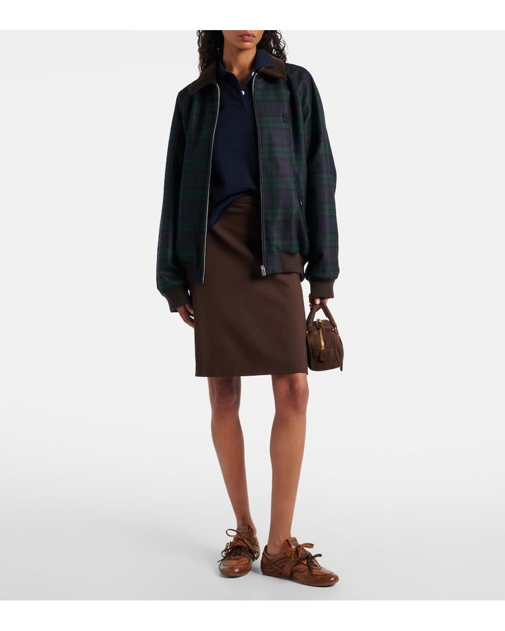 Miu Miu Black Plaid Virgin Wool Twill Blouson Jacket
