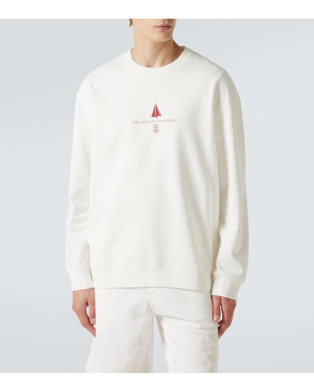 Brunello Cucinelli White Logo-print Cotton-blend Jersey Sweatshirt for men