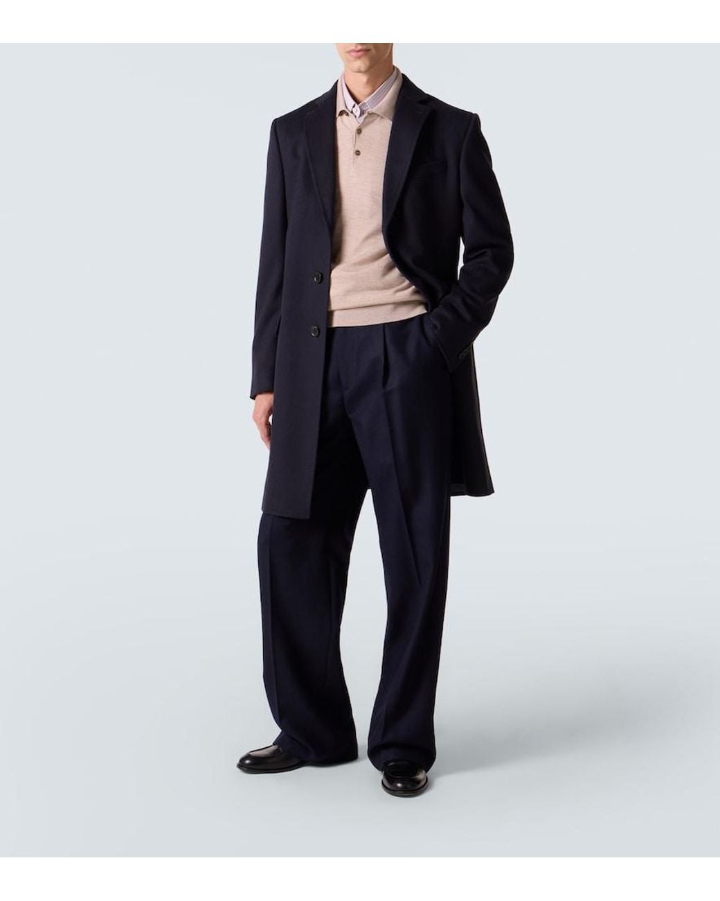 Zegna Blue Wool And Cashmere-Blend Coat for men