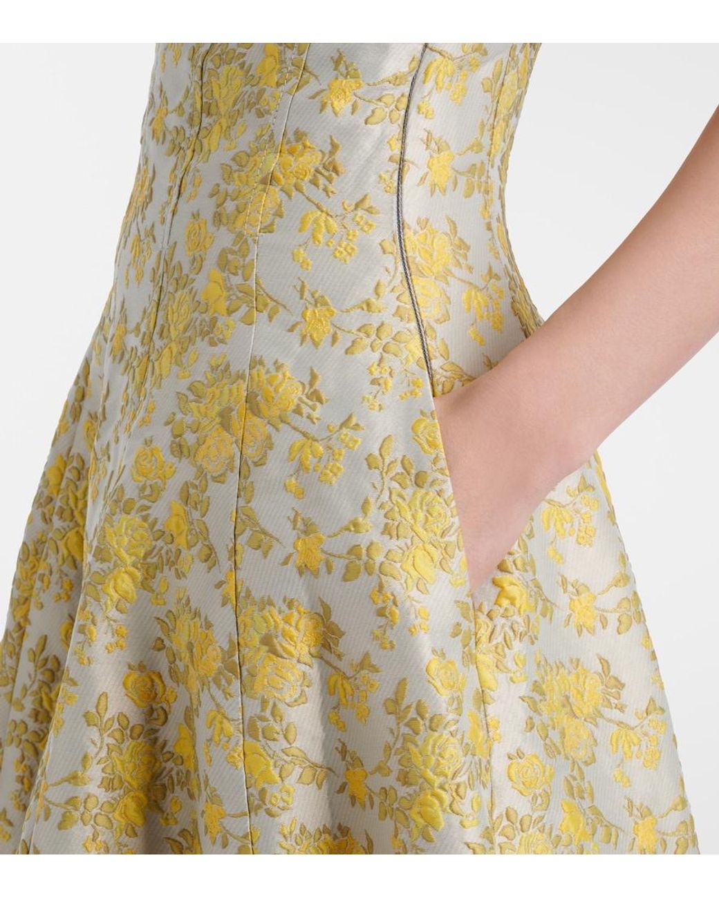 Jonathan Simkhai Yellow Octavia Floral Jacquard Bustier Gown