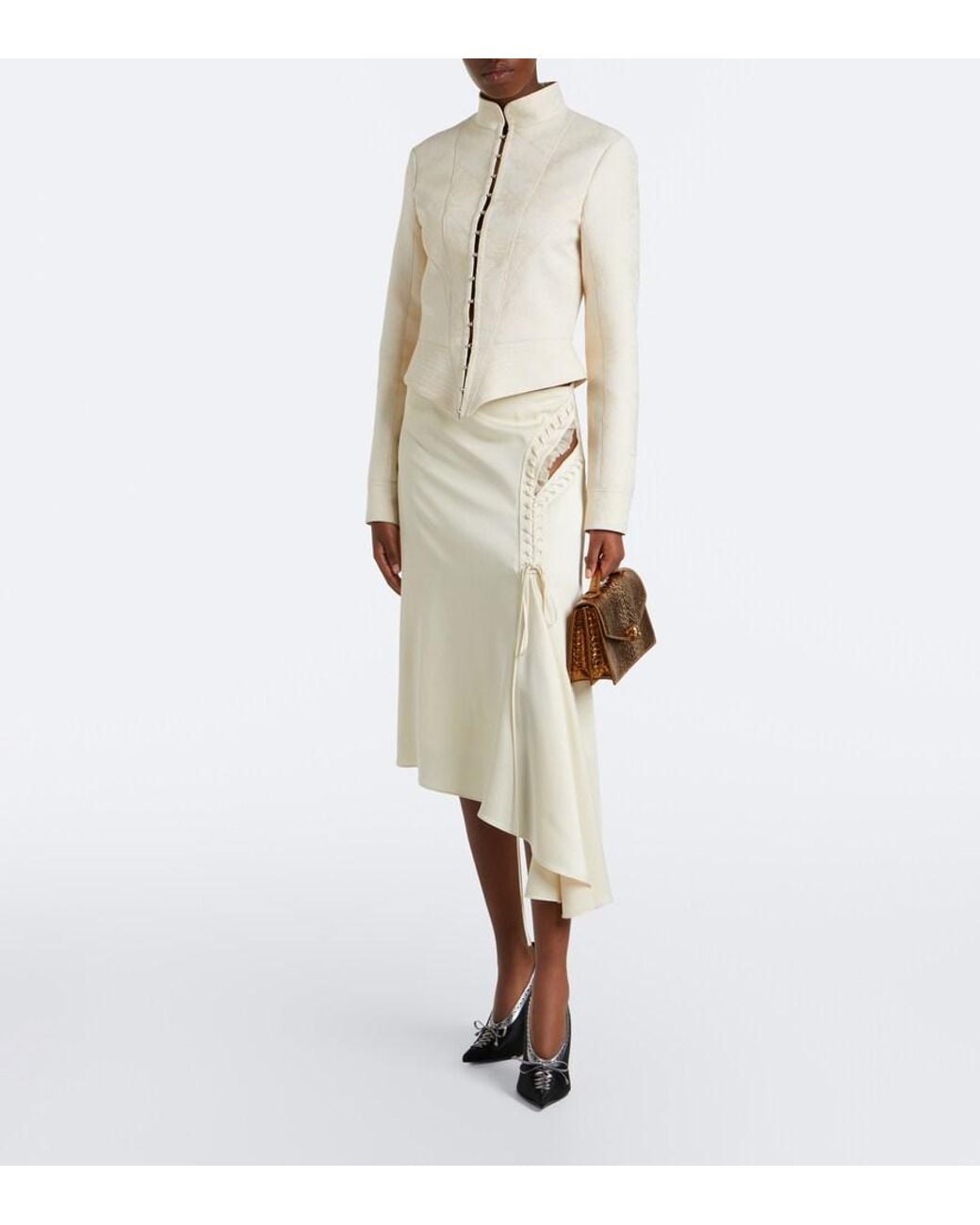 McQueen White Asymmetric Midi Skirt