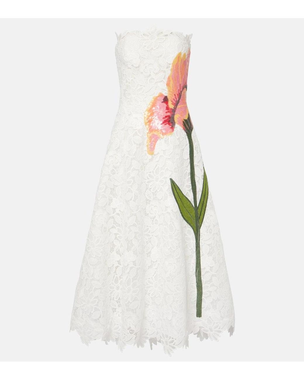 Costarellos Mariela Floral Sequined Lace Midi Dress in White | Lyst