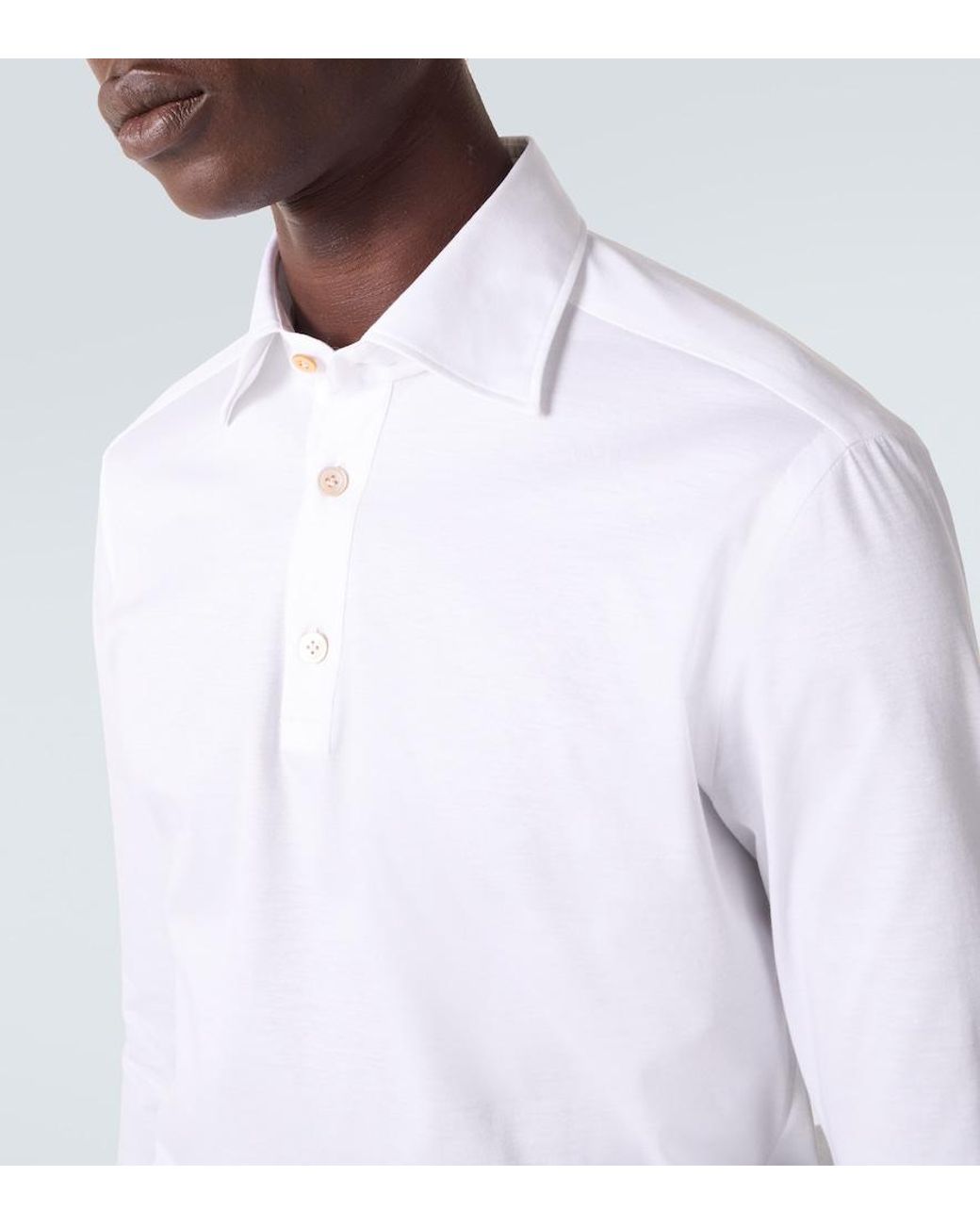 Kiton White Cotton Poplin Polo Top for men