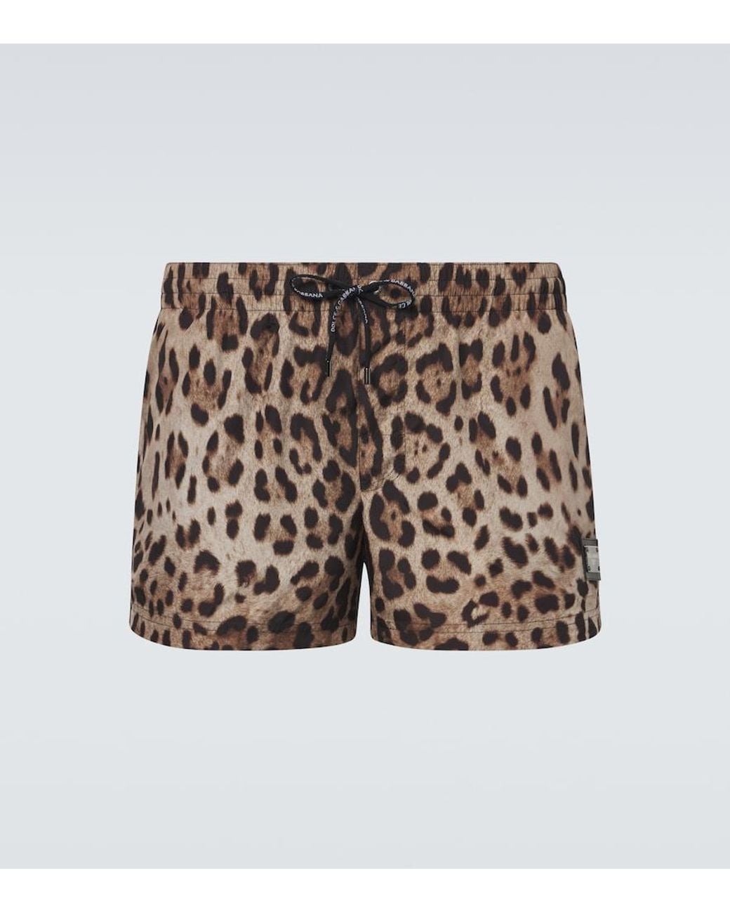 Dolce & Gabbana Brown Leopard-Print Swim Trunks for men
