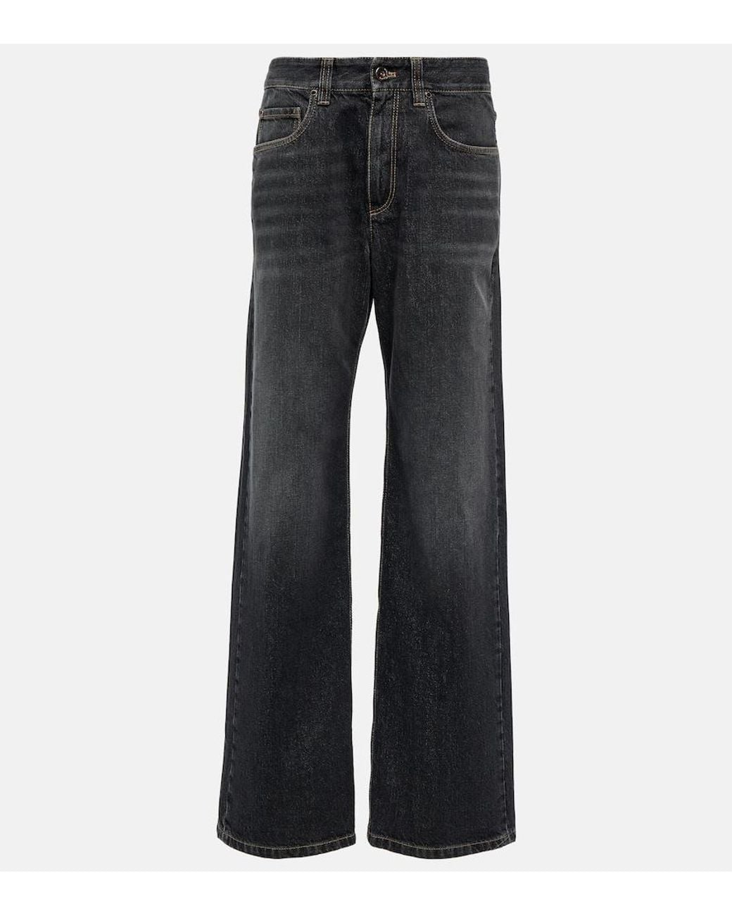 Brunello Cucinelli Blue Embellished Wide-Leg Jeans