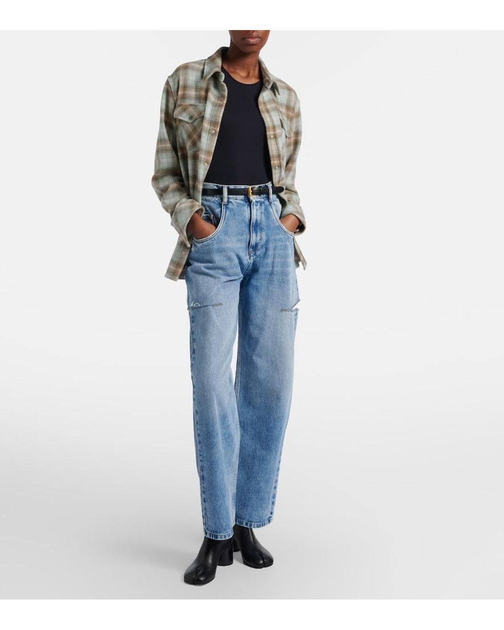 Maison Margiela Blue Cutout High-Rise Wide-Leg Jeans
