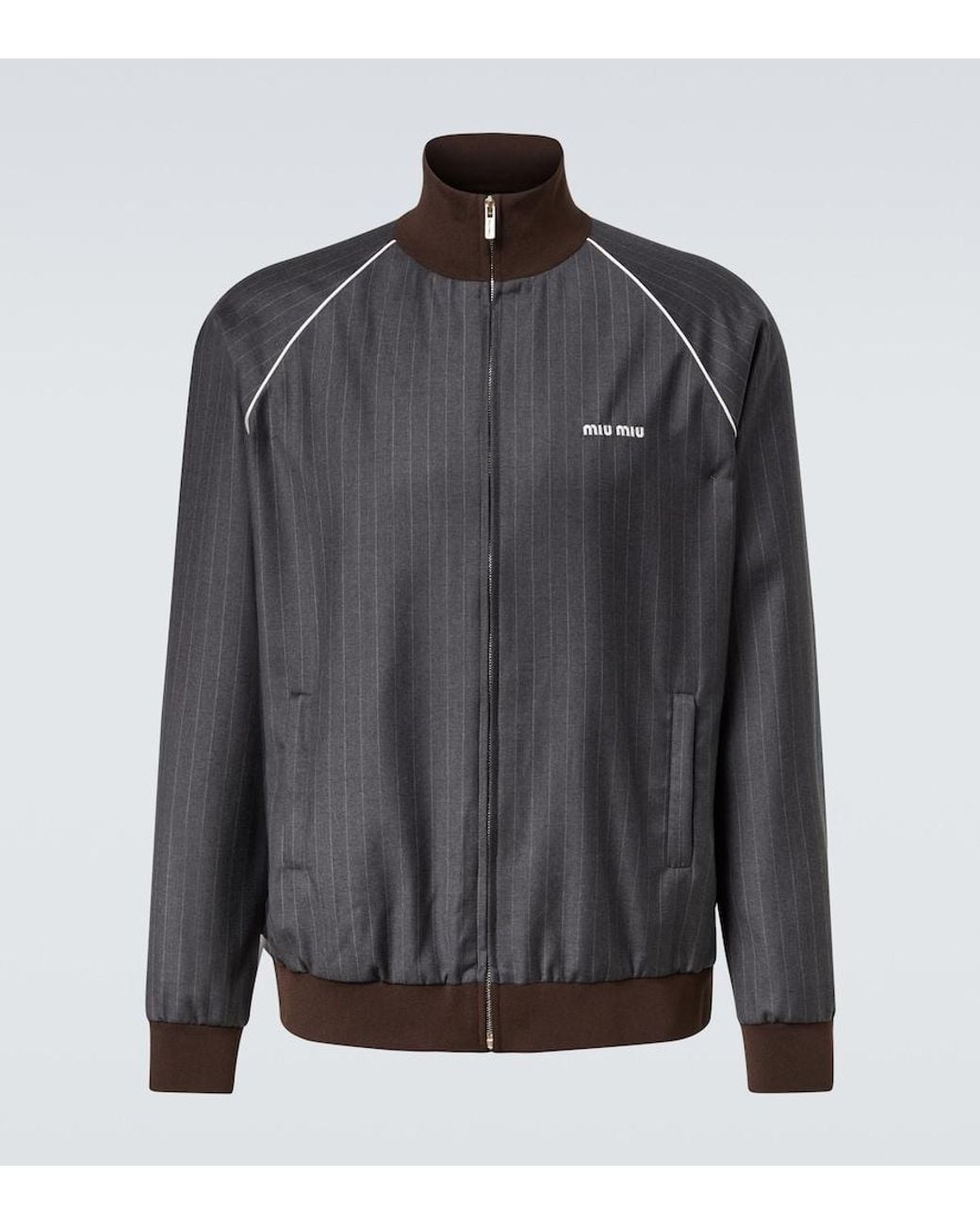 Miu Miu Black Logo Pinstripe Virgin Wool Track Jacket for men