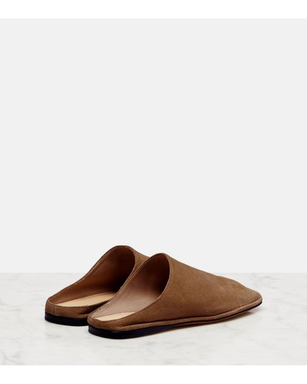 The Row Natural Piper Suede Slides