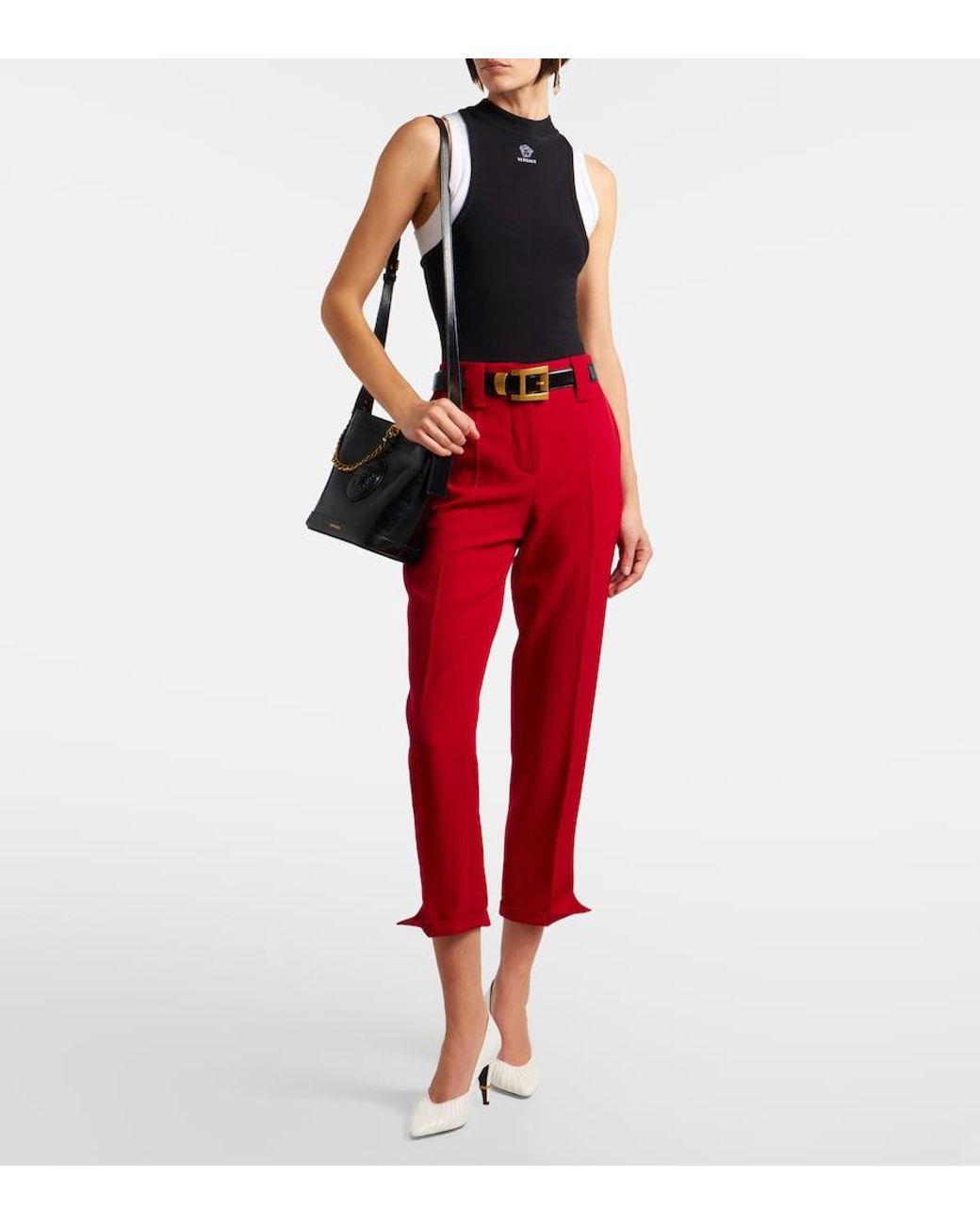 Versace Red Virgin Wool Slim Pants