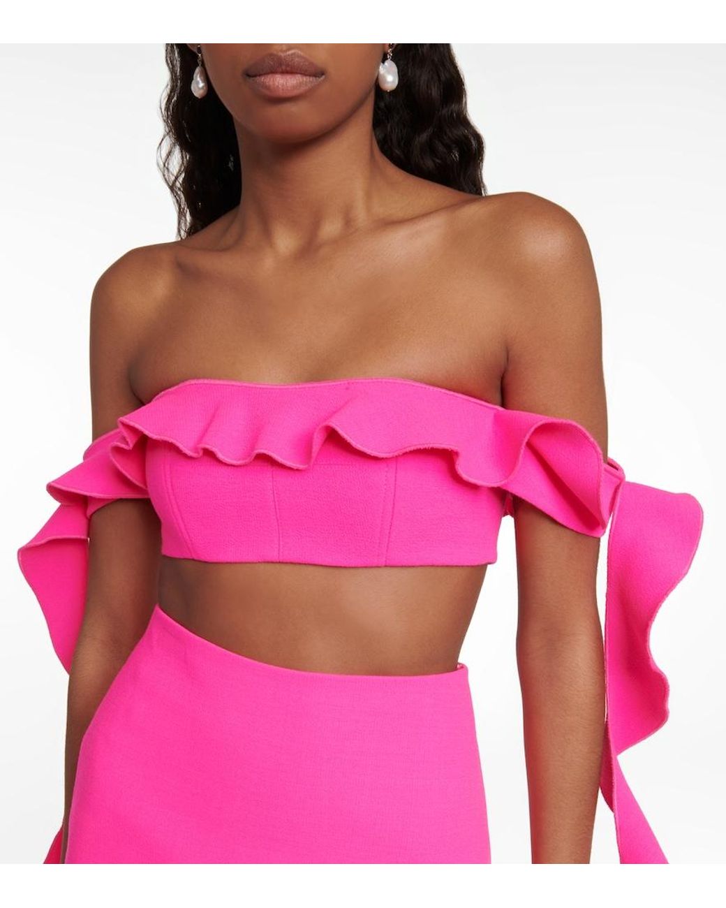 David Koma Pink Strapless Wool-blend Ruffle Top