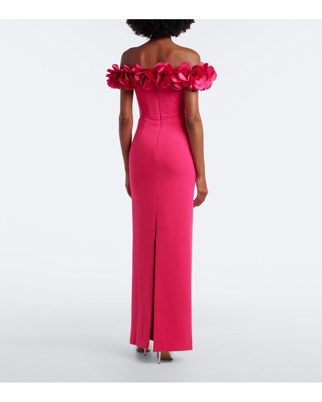 Rebecca Vallance Pink Odetta Floral-Applique Off-Shoulder Crepe Gown