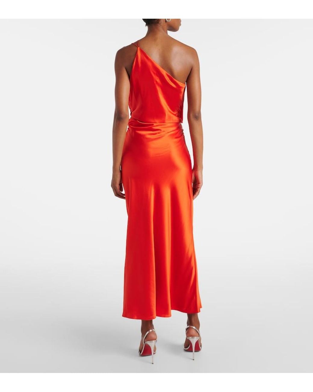 The Sei Red One-Shoulder Silk Satin Midi Dress