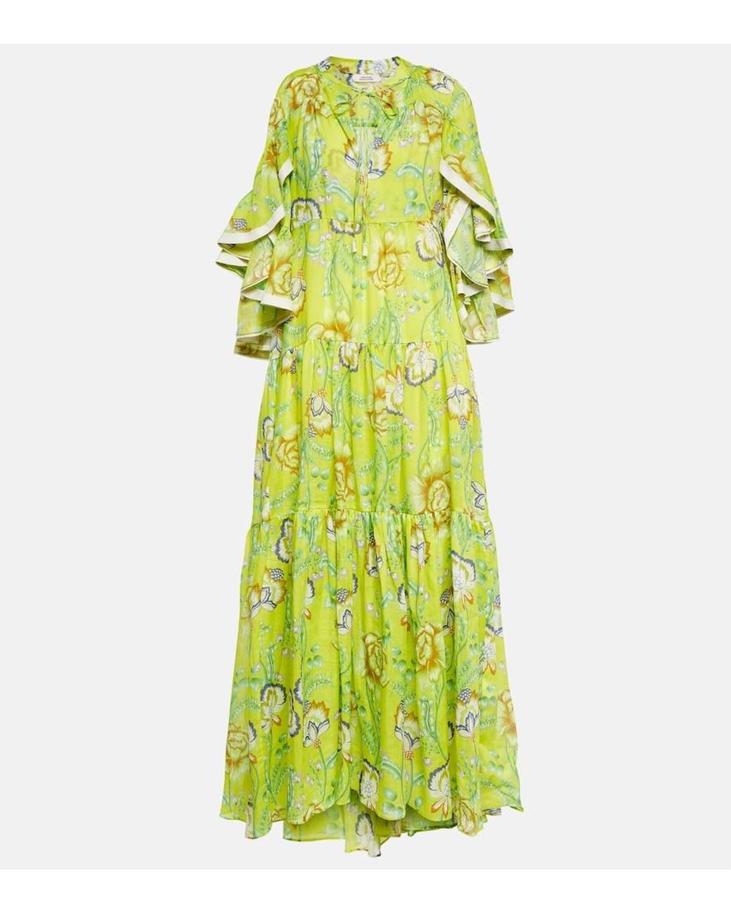 Dorothee Schumacher Green Floral Ramie Maxi Dress