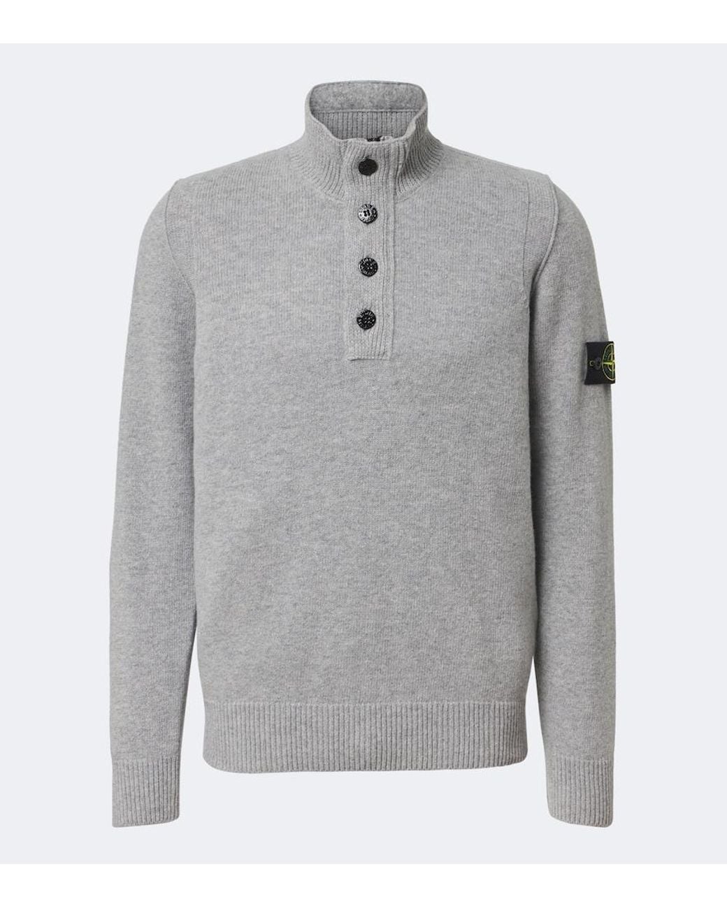 Stone Island Gray Compass Badge Wool-Blend Sweater for men