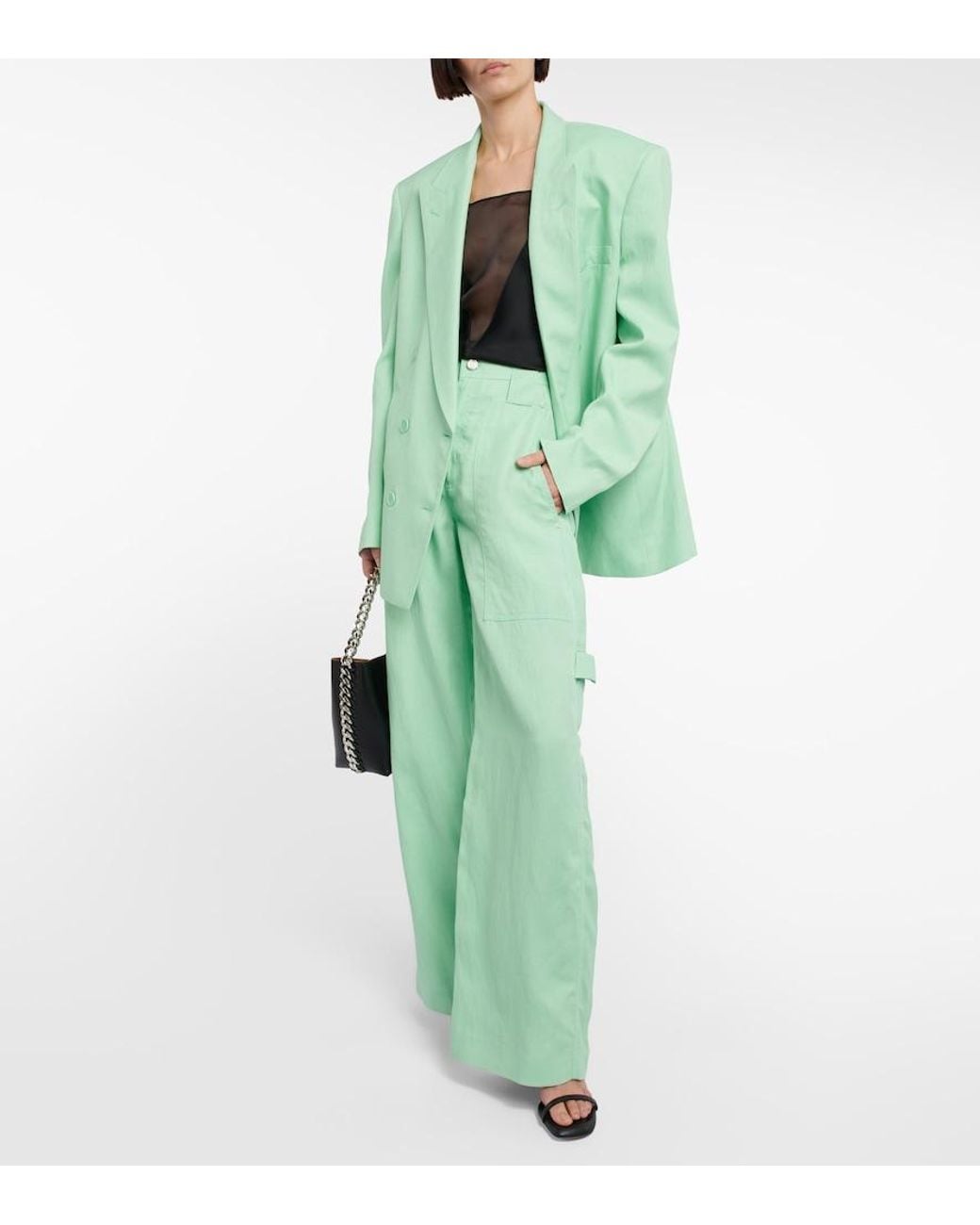 Stella McCartney Green High-Rise Wide-Leg Pants