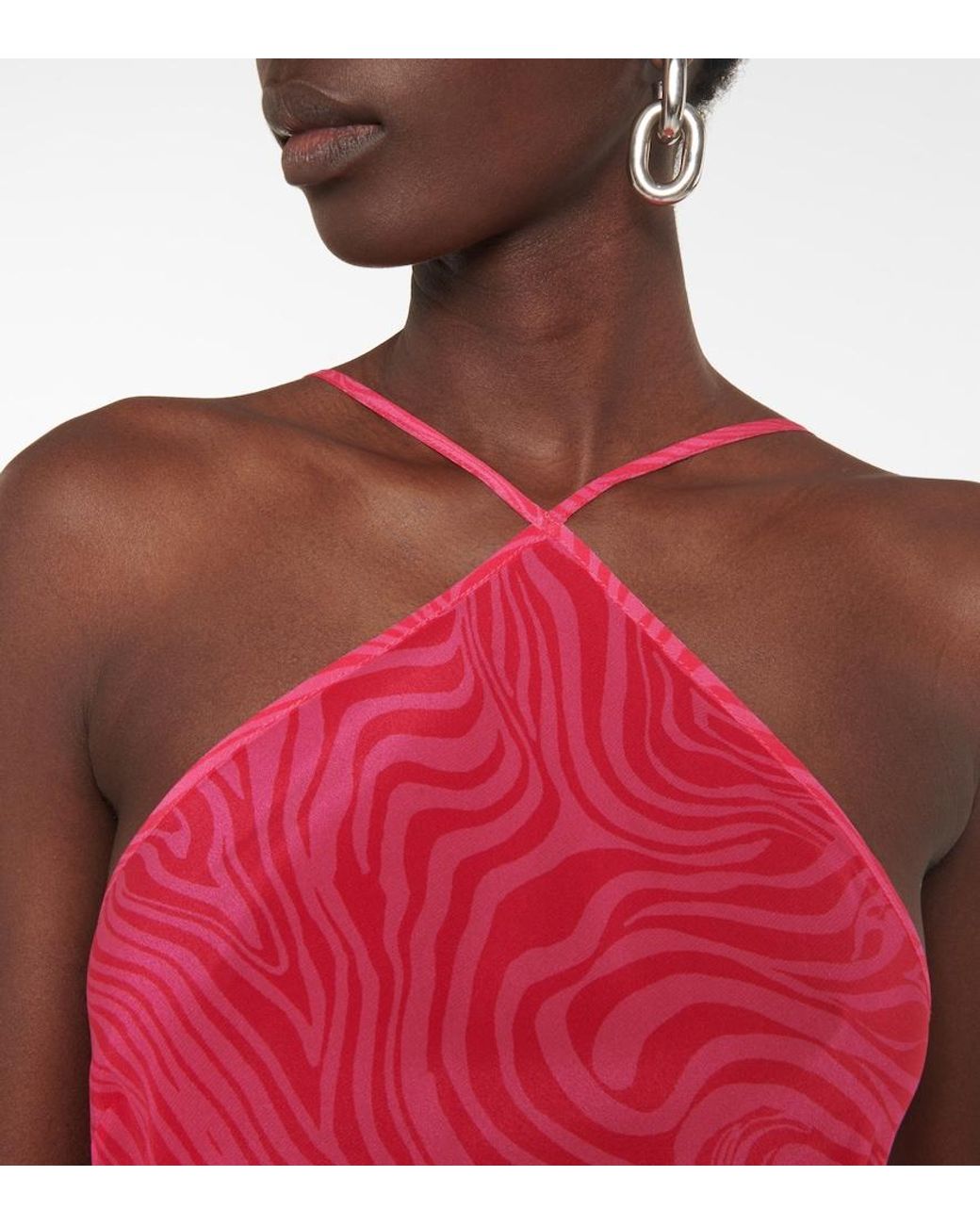 Rixo Pink Opal Silk Halterneck Midi Dress