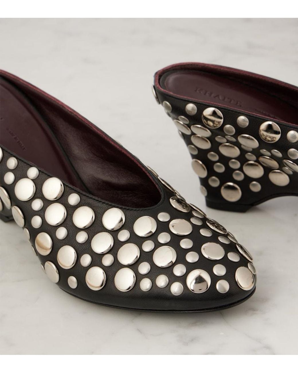 Khaite Black Cloak 75 Studded Leather Wedge Mules