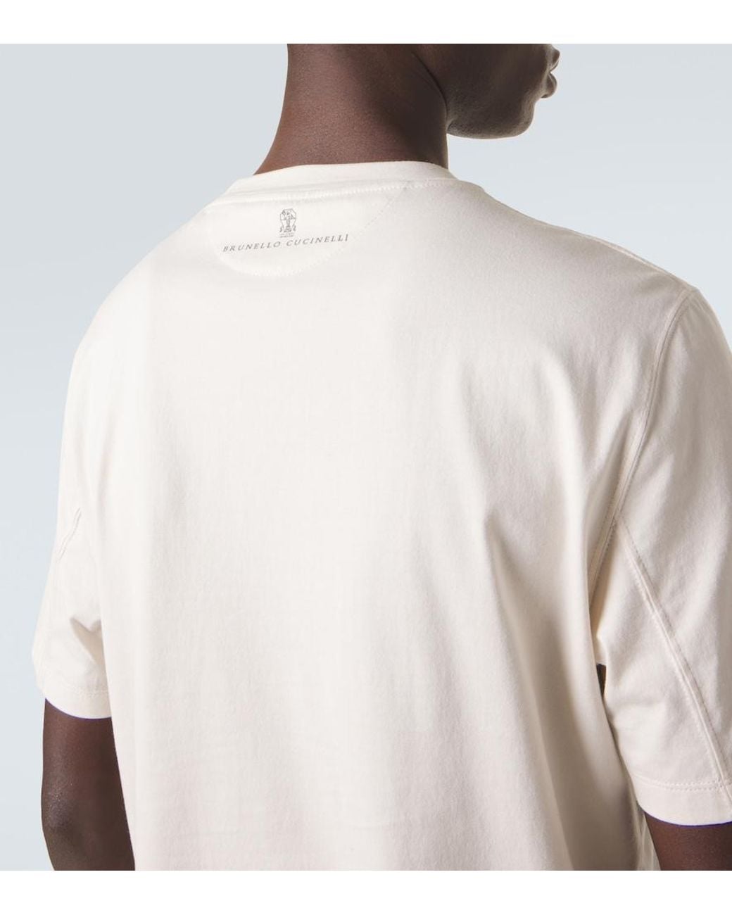 Brunello Cucinelli White Printed Cotton Jersey T-Shirt for men