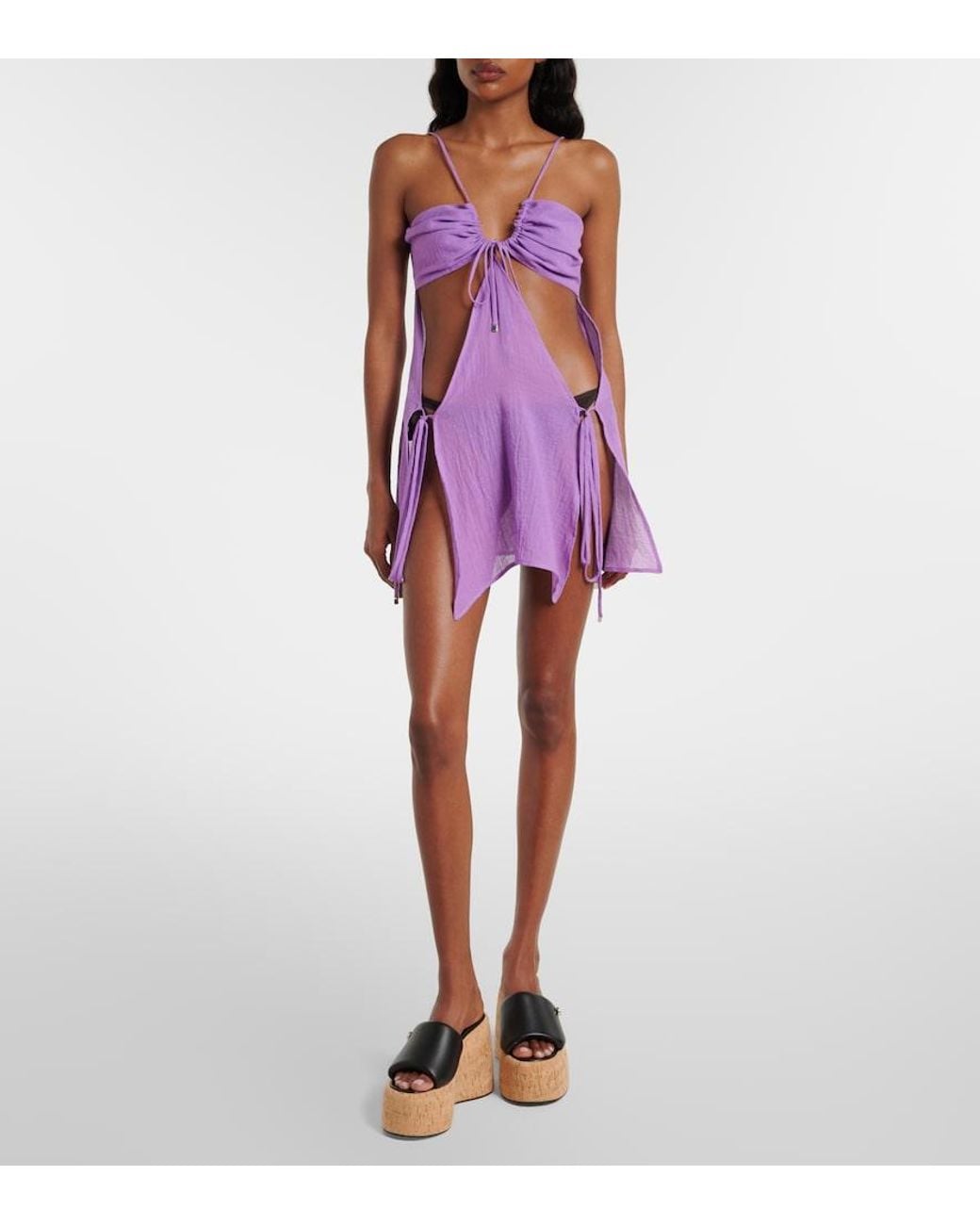 The Attico Purple Cutout Cotton Muslin Minidress