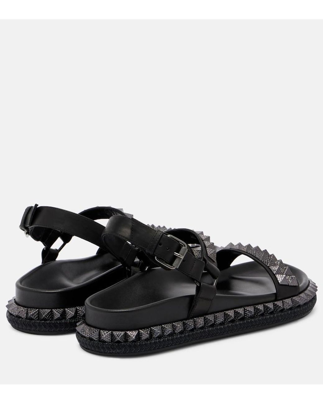 Christian Louboutin Black Pyrabizz Waxed-Leather Flat Sandals